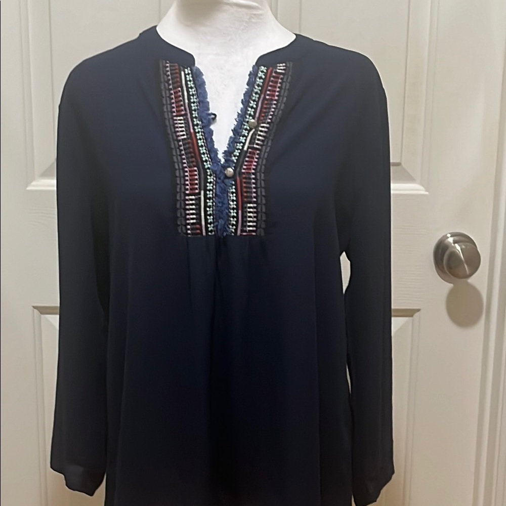 Papermoon Navy Embroidered Women's Top